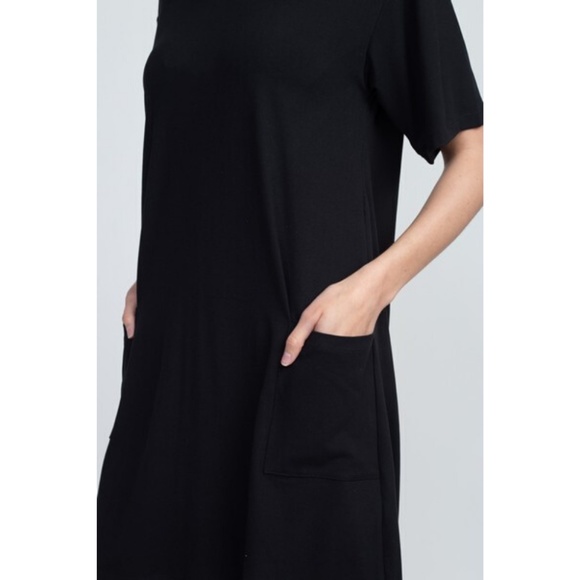 Women's Two Pocket T-Shirt Casual Short Dress BLK - Picture 6 of 8